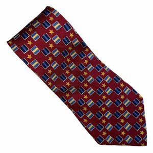 Tommy Hilfiger Red Geometric Flag Striped Classic Silk Tie Necktie